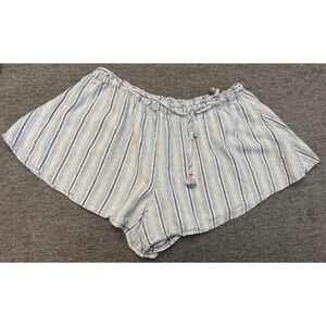 Anthropologie Pajama Shorts Women S Blue White Striped Linen Blend Belted Lounge